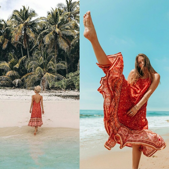 New spell Dahlia strappy midi dress cherry red XS - Picture 2 of 8